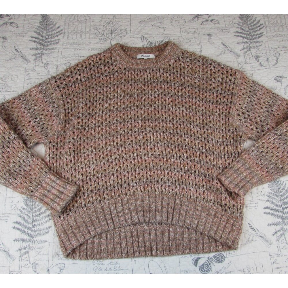 euc Madewell Space Dyed Open Knit Sweater Ginger Crewneck Relaxed Cozy Wool S - Picture 2 of 11